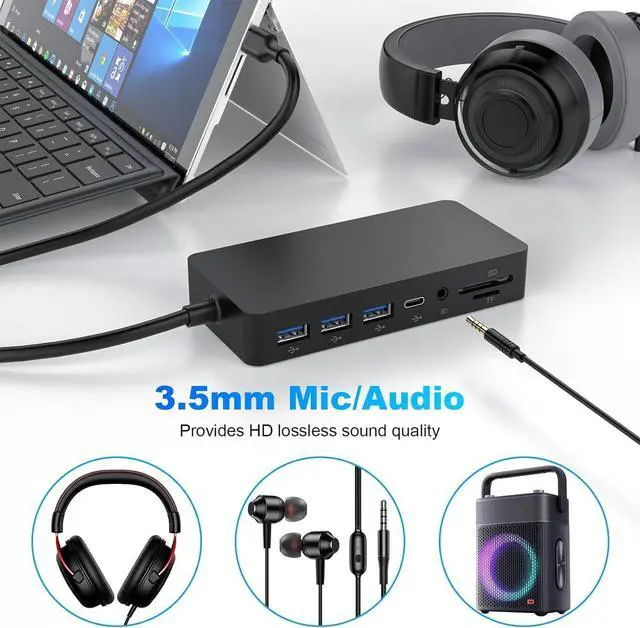 Alt view image 4 of 5 - USB C Surface Dock, Triple Display (HDMI + DP + VGA) 12 in 1 Docking Station for Surface Pro 10/9/8/X/7+/7, Surface Laptop Go 3/2/1, Surface Laptop 5/4/3, Surface Book 3/2, Surface Go 4/3/2