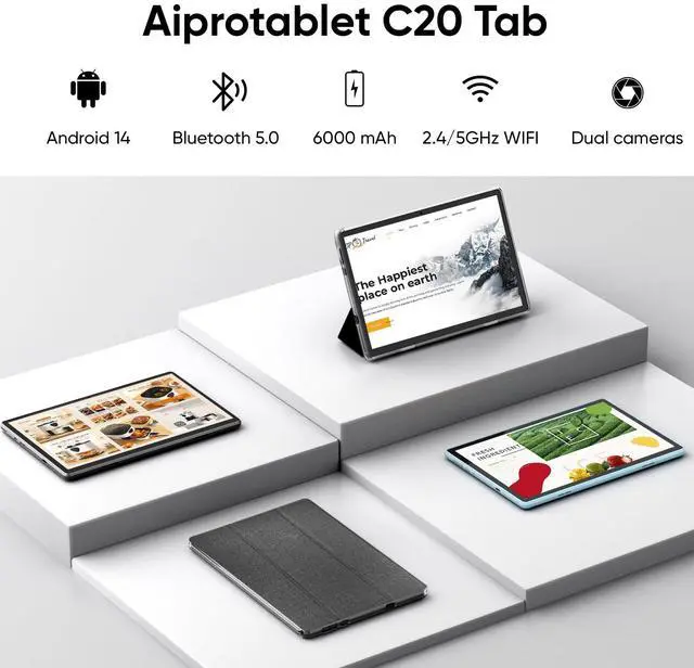 Alt view image 2 of 5 - Tablet 10 inch Android 14 Tablets, 6GB RAM 64GB ROM 1TB Expand, Quad-Core Processor, 1280x800 LCD Touch Screen, WiFi 5, Dual Camera, BT5.0, 6000mAh Battery (Blue)