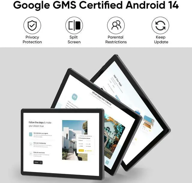 Alt view image 3 of 5 - Tablet 10 inch Android 14 Tablets, 6GB RAM 64GB ROM 1TB Expand, Quad-Core Processor, 1280x800 LCD Touch Screen, WiFi 5, Dual Camera, BT5.0, 6000mAh Battery (Blue)