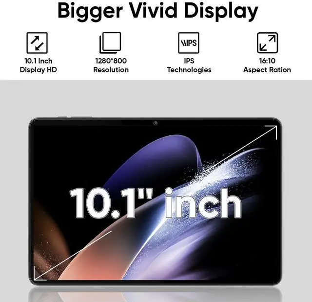 Alt view image 5 of 5 - Tablet 10 inch Android 14 Tablets, 6GB RAM 64GB ROM 1TB Expand, Quad-Core Processor, 1280x800 LCD Touch Screen, WiFi 5, Dual Camera, BT5.0, 6000mAh Battery (Blue)
