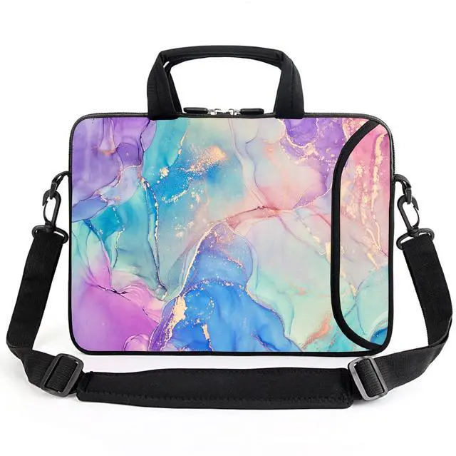 Main image of AMARY 15.4" 15.6" laptop sleeve adjustable shoulder strap with handle accessory pocket for men women (Marble-1)