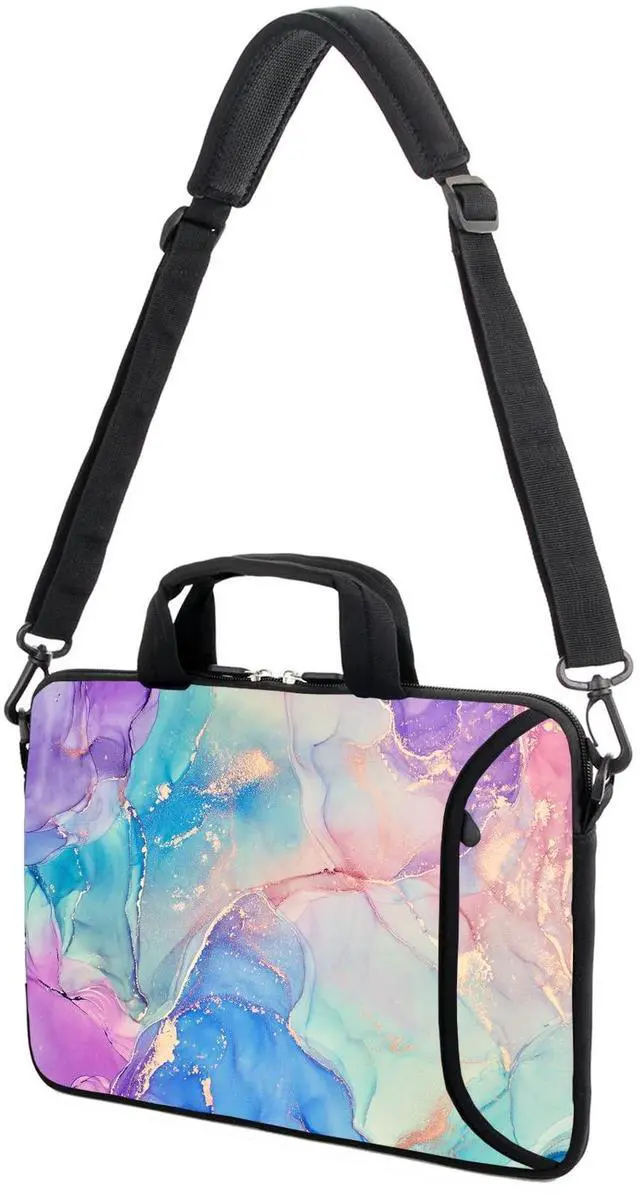 Alt view image 4 of 5 - AMARY 15.4" 15.6" laptop sleeve adjustable shoulder strap with handle accessory pocket for men women (Marble-1)