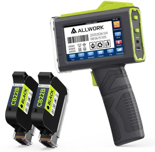 Main image of ALLWORK 12.7mm/0.5 Inch Handheld Inkjet Printer Bundle with 2-Pack CB22B Advanced Fast Dry Ink