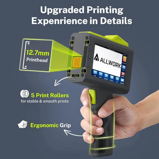 Alt view image 3 of 5 - ALLWORK 12.7mm/0.5 Inch Handheld Inkjet Printer Bundle with 2-Pack CB22B Advanced Fast Dry Ink