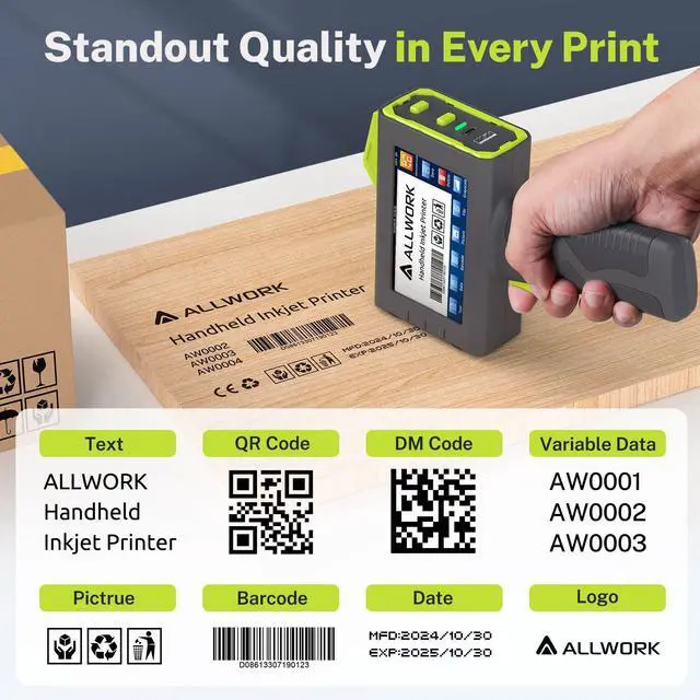 Alt view image 5 of 5 - ALLWORK 12.7mm/0.5 Inch Handheld Inkjet Printer Bundle with 2-Pack CB22B Advanced Fast Dry Ink