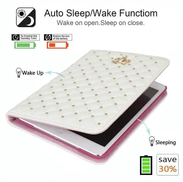 Alt view image 3 of 5 - AMAZFCCY Cute Bling Case for iPad 9th/8th/7th 10.2 inch 2021/2020/2019,Diamond Crwon PU Leather [Smart Auto Sleep/Wake & Pencil Holder Stand] Shockproof Flip Case for Apple iPad 7/8/9 (Black)