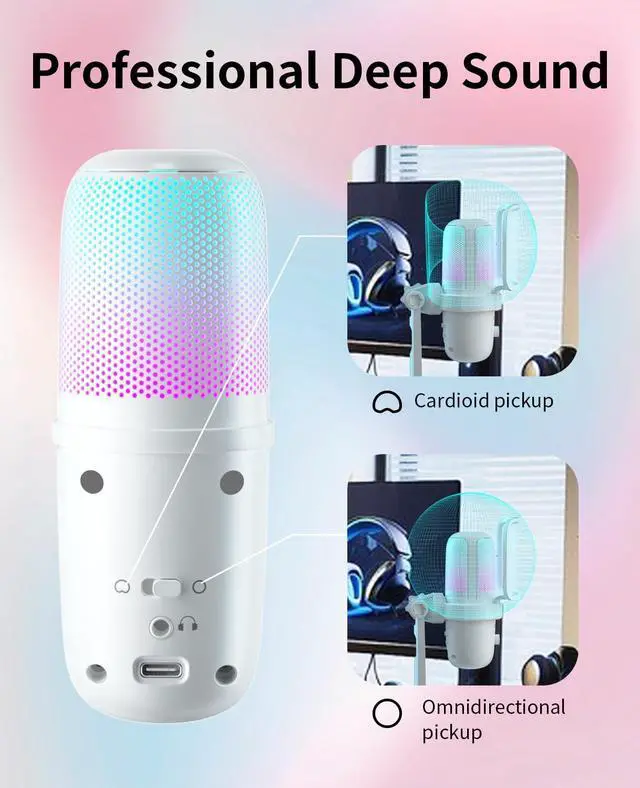 Alt view image 5 of 5 - Pro USB Microphone for PC/PS5/Mac - Gaming, Streaming & Podcast Studio Mic with Omnidirectional Sound, RGB Lighting, Quick Mute, Noise Cancellation - Includes Pop Filter, Shock Mount, Boom Arm