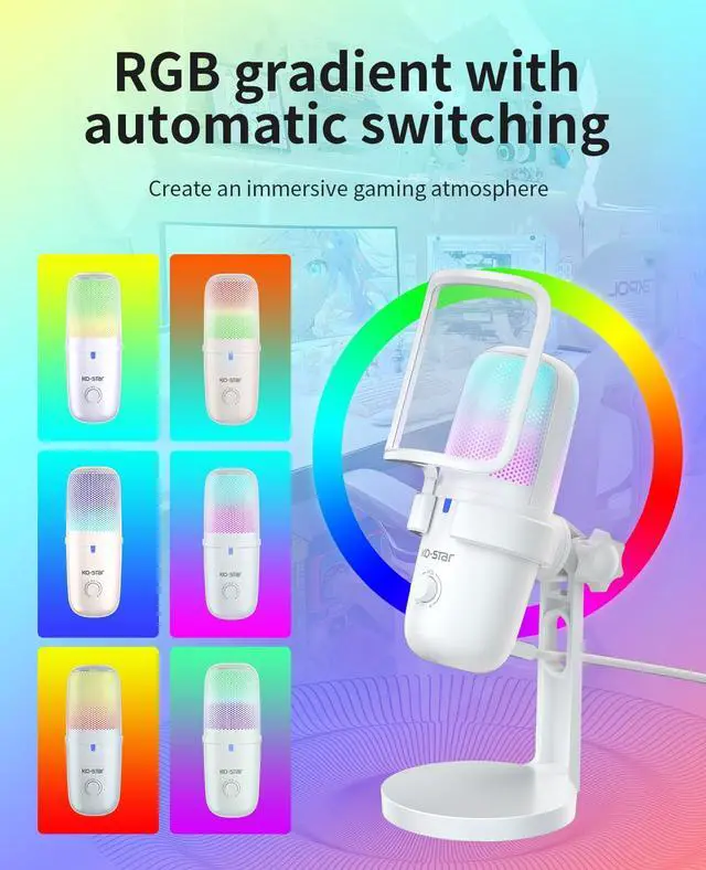 Alt view image 4 of 5 - Pro USB Microphone for PC/PS5/Mac - Gaming, Streaming & Podcast Studio Mic with Omnidirectional Sound, RGB Lighting, Quick Mute, Noise Cancellation - Includes Pop Filter, Shock Mount, Boom Arm