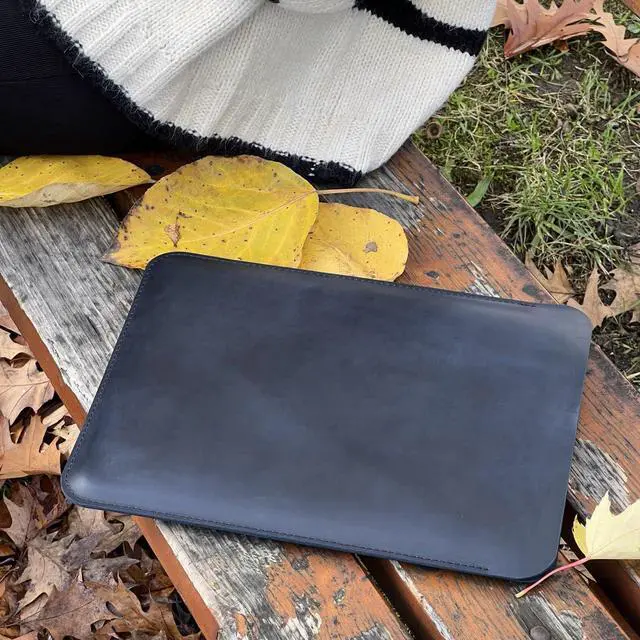 Alt view image 2 of 5 - Leather Case for MacBook Air 15 inch 2023 2024 2025 M2 M3 M4 Laptop Genuine Leather Sleeve Case Vintage Sleeve for MacBook Air 15" Night (Blue)