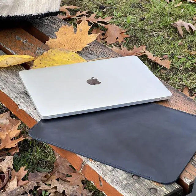 Alt view image 3 of 5 - Leather Case for MacBook Air 15 inch 2023 2024 2025 M2 M3 M4 Laptop Genuine Leather Sleeve Case Vintage Sleeve for MacBook Air 15" Night (Blue)