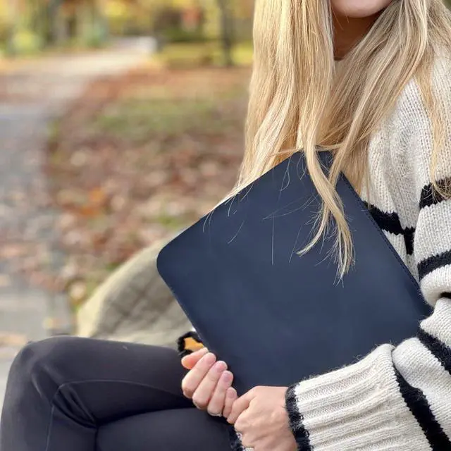 Alt view image 4 of 5 - Leather Case for MacBook Air 15 inch 2023 2024 2025 M2 M3 M4 Laptop Genuine Leather Sleeve Case Vintage Sleeve for MacBook Air 15" Night (Blue)