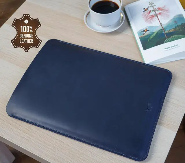 Alt view image 5 of 5 - Leather Case for MacBook Air 15 inch 2023 2024 2025 M2 M3 M4 Laptop Genuine Leather Sleeve Case Vintage Sleeve for MacBook Air 15" Night (Blue)