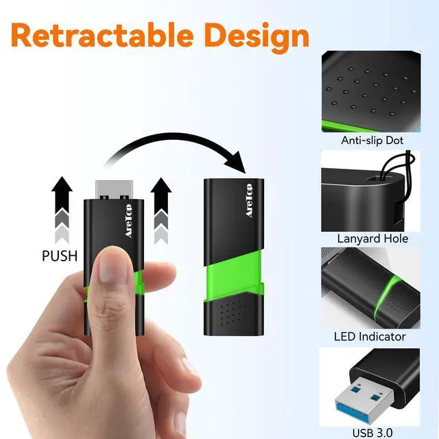 Alt view image 3 of 5 - AreTop Flash Drive 64GB USB 3.0 Flash Drive 64 GB Thumb Drive 5 Pack Slide Retractable Memory Stick USB Drive Data Storage Jump Drive Colorful(Yellow,Red,Blue,Green,Purple)