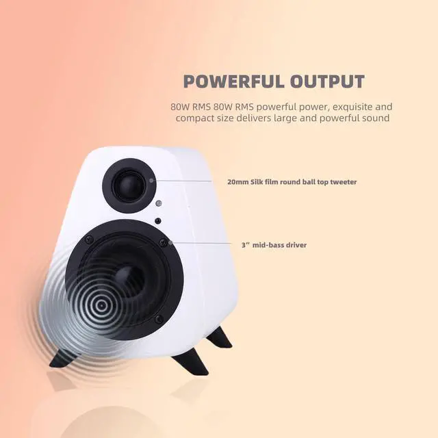 Alt view image 5 of 5 - AORS AS31 Active Bookshelf Speakers Bluetooth -2.0 Powered Speaker Stereo Computer Speakers for Desktop pc Monitor Speakers 80WRMS/3inch Bass RCA/Optic Inputs, Wooden Compact (Violet)