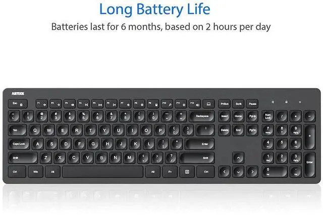 Alt view image 5 of 5 - Arteck 2.4G Wireless Keyboard Ultra Slim Full Size Keyboard with Numeric Keypad and Media Hotkey for Computer/Desktop/PC/Laptop/Surface/Smart TV and Windows 11/10/ 8/7