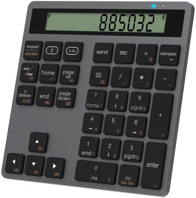 Main image of Bluetooth Number Pad, Dual-Mode Bluetooth 5.0/2.4G Wireless Numeric Keypad with Display Calculator, 34-Key Portable Financial Accounting Numpad Data Entry & Calculation 2in1 for Laptop Desktop PC