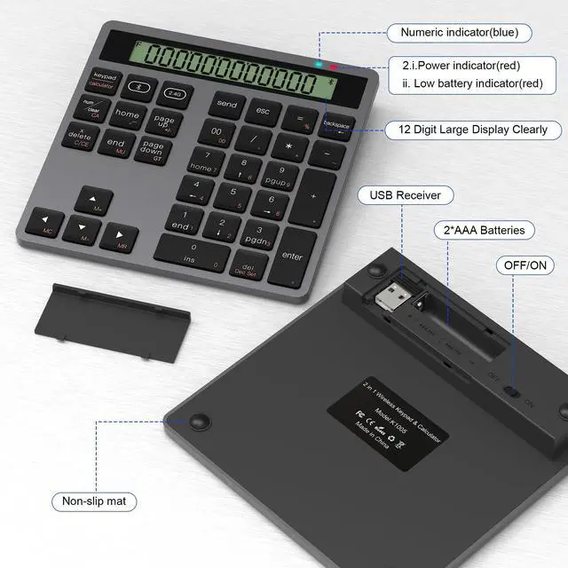 Alt view image 5 of 5 - Bluetooth Number Pad, Dual-Mode Bluetooth 5.0/2.4G Wireless Numeric Keypad with Display Calculator, 34-Key Portable Financial Accounting Numpad Data Entry & Calculation 2in1 for Laptop Desktop PC