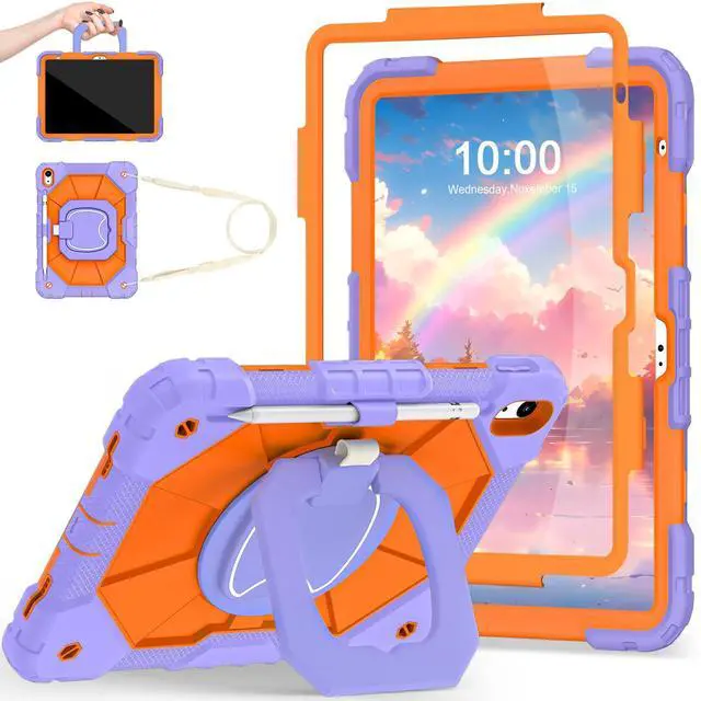 Main image of Auizotl Case for iPad (A16) 11th/10th Generation 2025/2022,Kids Friendly 10th Gen iPad Case with Screen Protector 360° Rotating Stand,Heavy Duty Shockproof Cover for i Pad 11.0/10.9,Purple Orange
