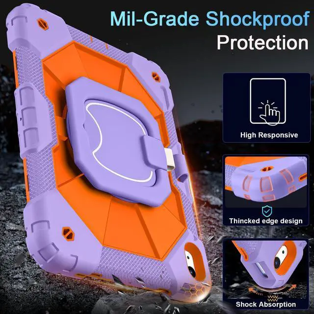Alt view image 3 of 5 - Auizotl Case for iPad (A16) 11th/10th Generation 2025/2022,Kids Friendly 10th Gen iPad Case with Screen Protector 360° Rotating Stand,Heavy Duty Shockproof Cover for i Pad 11.0/10.9,Purple Orange