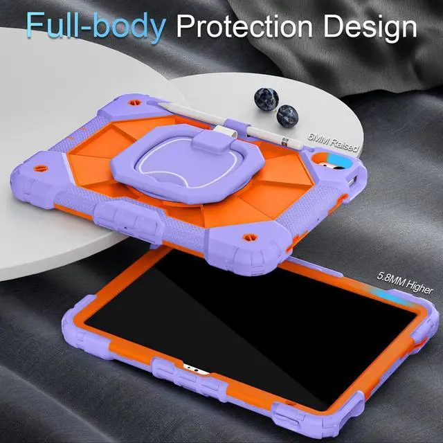 Alt view image 4 of 5 - Auizotl Case for iPad (A16) 11th/10th Generation 2025/2022,Kids Friendly 10th Gen iPad Case with Screen Protector 360° Rotating Stand,Heavy Duty Shockproof Cover for i Pad 11.0/10.9,Purple Orange