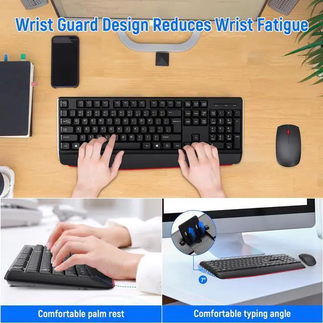 Alt view image 2 of 5 - Wireless Keyboard and Mouse Combo-Full Size QWERTY Layout 2.4G Stereo Keycap Ergonomically Designed Mechanical Keyboard Set for Windows, PC,Laptop, Notebook,Computer with USB-A&USB-C 2-in-1 Receiver