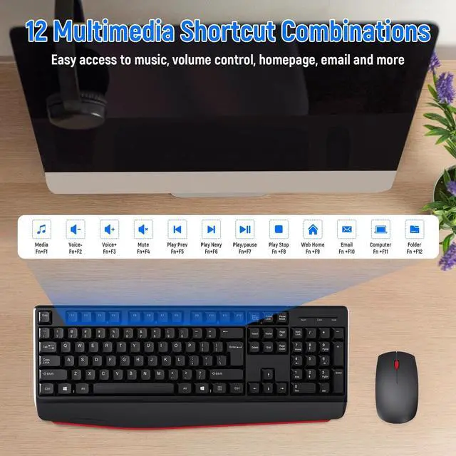 Alt view image 4 of 5 - Wireless Keyboard and Mouse Combo-Full Size QWERTY Layout 2.4G Stereo Keycap Ergonomically Designed Mechanical Keyboard Set for Windows, PC,Laptop, Notebook,Computer with USB-A&USB-C 2-in-1 Receiver