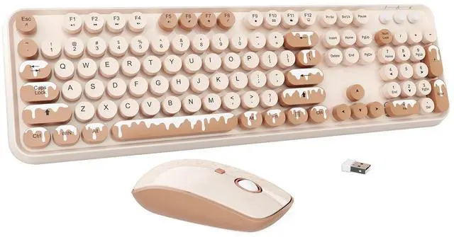 Main image of Wireless Keyboard and Mouse Combo, 2.4GHz Colorful Typewriter Cute Full-Sized Round Keycaps Keyboard for Office Computer PC Desktops Laptop (104 Keys Ice Cream)