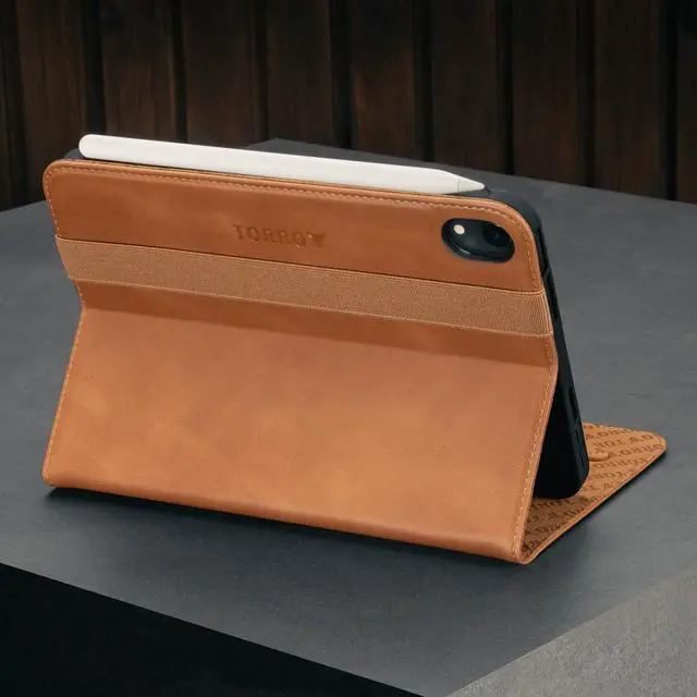 Alt view image 3 of 5 - TORRO Case Compatible with iPad mini 7/6  Genuine Leather iPad mini 7th / 6th Generation (2024/2021) Cover with Stand Function, Apple Pencil Connectivity and Wake Sleep Function (Tan)