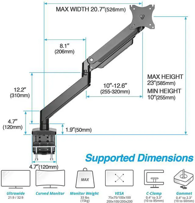 Alt view image 2 of 5 - AVLT Single Monitor Arm and Reinforcement Plate