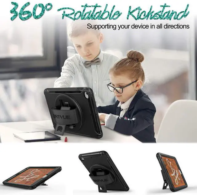 Alt view image 3 of 5 - iPad mini 5 Case 2019, iPad mini 4 Case, BATYUE Three Layer Heavy Duty Full-Body Rugged Protective Case with 360 Rotation Stand/Leather Hand Strap for iPad mini 5th Generation 7.9 Inch Tablet (Black)