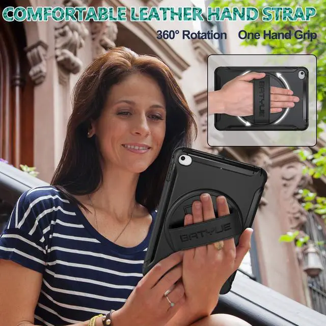 Alt view image 4 of 5 - iPad mini 5 Case 2019, iPad mini 4 Case, BATYUE Three Layer Heavy Duty Full-Body Rugged Protective Case with 360 Rotation Stand/Leather Hand Strap for iPad mini 5th Generation 7.9 Inch Tablet (Black)