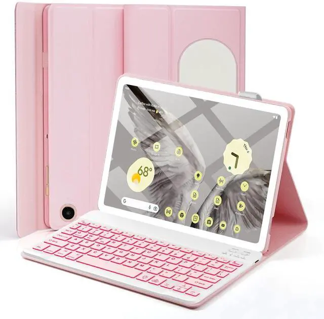 Main image of Pixel Tablet Keyboard Case 11 2023/2024, 7 Color Backlight Detachable Bluetooth Keyboard Cover with Stylus Pen Holder, Google Pixel Tablet Case with Stand Support Charging Speaker Dock Pink