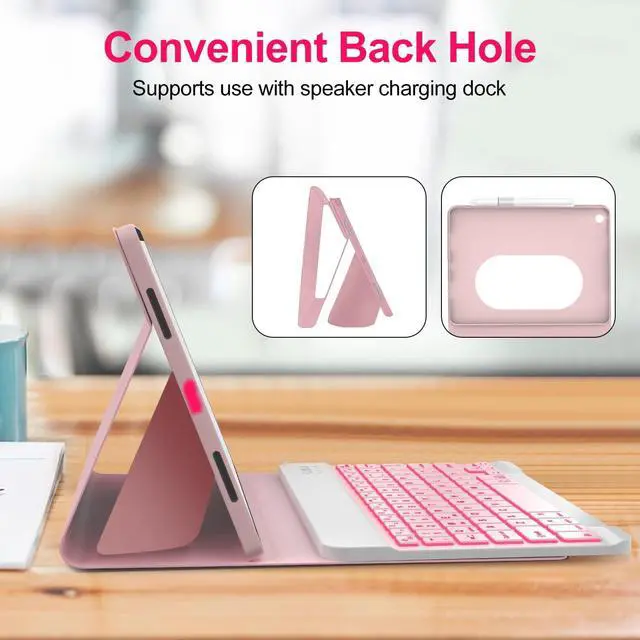 Alt view image 2 of 5 - Pixel Tablet Keyboard Case 11 2023/2024, 7 Color Backlight Detachable Bluetooth Keyboard Cover with Stylus Pen Holder, Google Pixel Tablet Case with Stand Support Charging Speaker Dock Pink