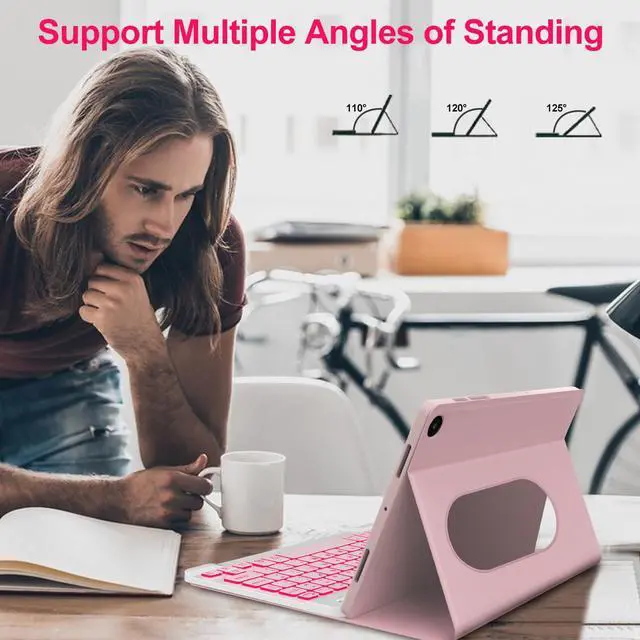 Alt view image 3 of 5 - Pixel Tablet Keyboard Case 11 2023/2024, 7 Color Backlight Detachable Bluetooth Keyboard Cover with Stylus Pen Holder, Google Pixel Tablet Case with Stand Support Charging Speaker Dock Pink