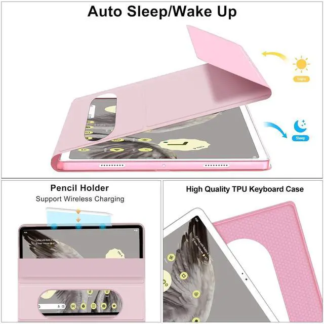 Alt view image 4 of 5 - Pixel Tablet Keyboard Case 11 2023/2024, 7 Color Backlight Detachable Bluetooth Keyboard Cover with Stylus Pen Holder, Google Pixel Tablet Case with Stand Support Charging Speaker Dock Pink