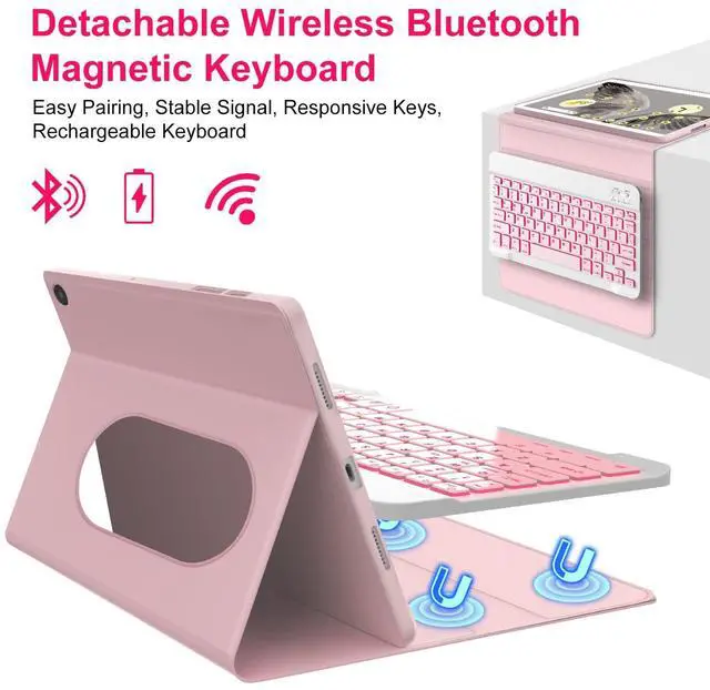 Alt view image 5 of 5 - Pixel Tablet Keyboard Case 11 2023/2024, 7 Color Backlight Detachable Bluetooth Keyboard Cover with Stylus Pen Holder, Google Pixel Tablet Case with Stand Support Charging Speaker Dock Pink
