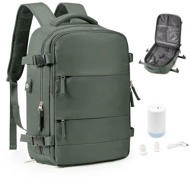 Main image of bergsalz Vacuum Backpack Travel Laptop Backpacks For Women Men Carry On Backpack With Vacuum Compression Bags Seal Packing Personal Item Travel Bag Airback Backpacks With Pump Olive Green