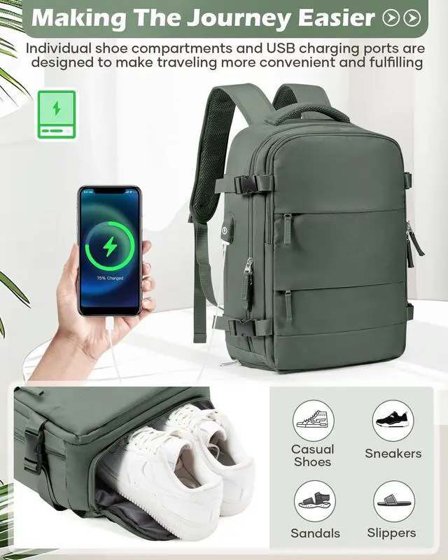 Alt view image 5 of 5 - bergsalz Vacuum Backpack Travel Laptop Backpacks For Women Men Carry On Backpack With Vacuum Compression Bags Seal Packing Personal Item Travel Bag Airback Backpacks With Pump Olive Green