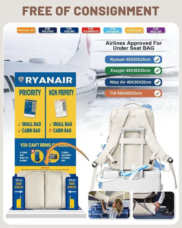 Alt view image 5 of 5 - bergsalz Vacuum Backpack With Pump,Travel Laptop Backpacks For Women Men,Carry On Backpack,Airback Backpacks With Vacuum Compression Bags Seal Packing,Personal Item Travel Bag Beige