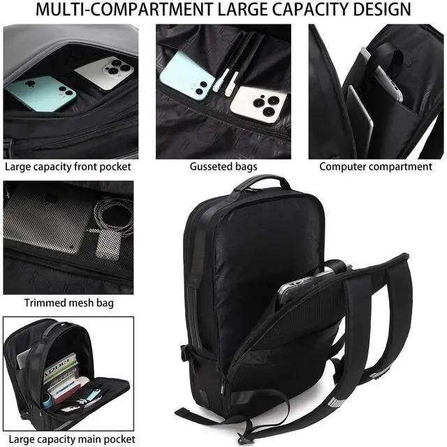 Alt view image 4 of 5 - BESMART Waterproof Laptop Backpacks with USB Charging Port & Trolley Sleeve, Shockproof 15.6 Inch Computer Bag for Men Women, Boarding Travel Backpack Casual Daypack for College/Business/Work, Black