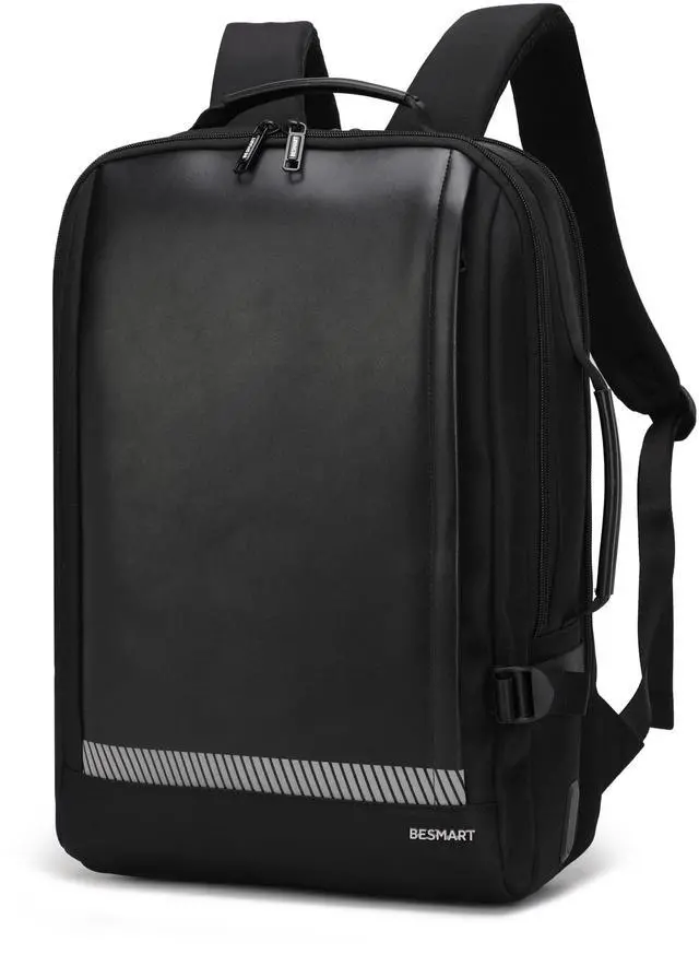 Main image of BESMART Waterproof Laptop Backpacks with USB Charging Port & Trolley Sleeve, Shockproof 15.6 Inch Computer Bag for Men Women, Boarding Travel Backpack Casual Daypack for College/Business/Work, Black
