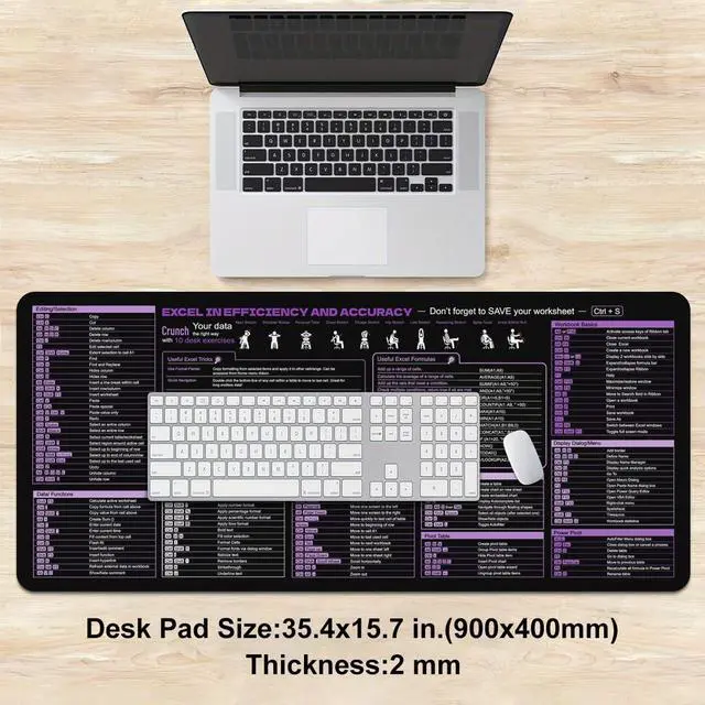 Alt view image 2 of 5 - Boaulee Office Excel Cheat Sheet Desk Pad, Gaming Excel Shortcuts Mousepad, Large Mouse Pad for Desk, 35.4"x11.8" Computer Desk Mat, Anti Slip Keyboard Pad with Shortcuts-ts1118