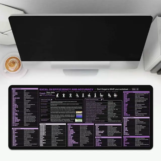 Alt view image 5 of 5 - Boaulee Office Excel Cheat Sheet Desk Pad, Gaming Excel Shortcuts Mousepad, Large Mouse Pad for Desk, 35.4"x11.8" Computer Desk Mat, Anti Slip Keyboard Pad with Shortcuts-ts1118