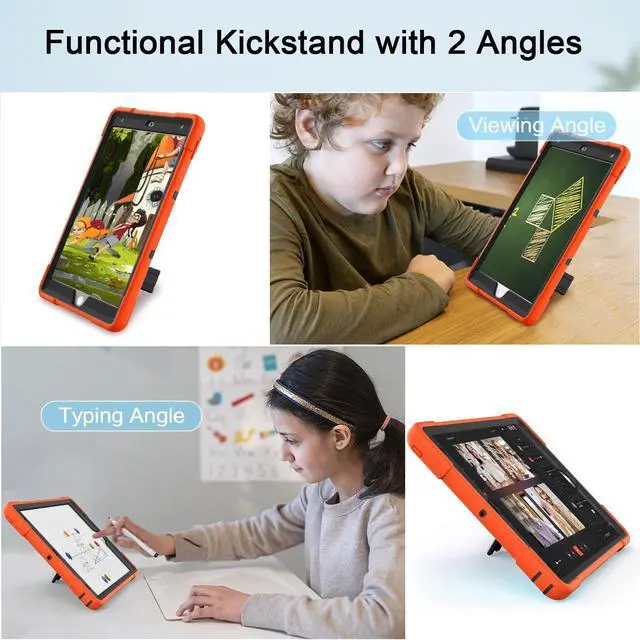 Alt view image 2 of 5 - Cantis Case for ipad 9th Generation/ 8th Generation/ 7th Generation, Slim Heavy Duty Shockproof Rugged Protective Case with Built-in Stand for iPad 10.2 inch 2021/2020/2019, Orange+Black