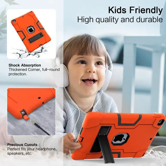Alt view image 4 of 5 - Cantis Case for ipad 9th Generation/ 8th Generation/ 7th Generation, Slim Heavy Duty Shockproof Rugged Protective Case with Built-in Stand for iPad 10.2 inch 2021/2020/2019, Orange+Black