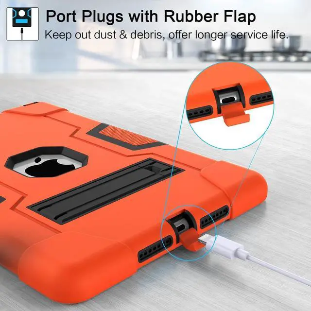Alt view image 5 of 5 - Cantis Case for ipad 9th Generation/ 8th Generation/ 7th Generation, Slim Heavy Duty Shockproof Rugged Protective Case with Built-in Stand for iPad 10.2 inch 2021/2020/2019, Orange+Black