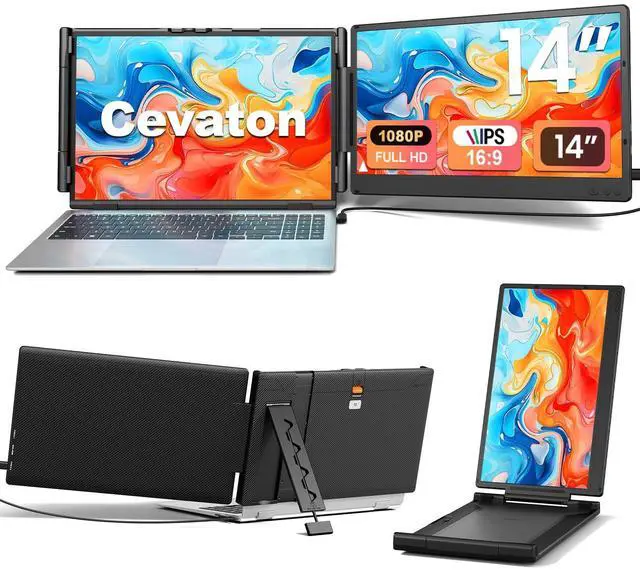 Main image of Cevaton Laptop Screen Extender, 14" FHD 1080P Portable Monitor for Laptop, Plug & Play Screen Extender, Auto Adjust Width Dual Monitor for 13" - 17" Laptops, Compatible with MacOS/Wins/Chrome/Dex