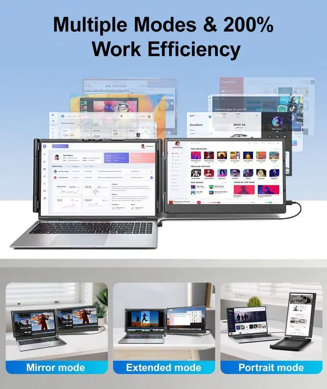 Alt view image 3 of 5 - Cevaton Laptop Screen Extender, 14" FHD 1080P Portable Monitor for Laptop, Plug & Play Screen Extender, Auto Adjust Width Dual Monitor for 13" - 17" Laptops, Compatible with MacOS/Wins/Chrome/Dex