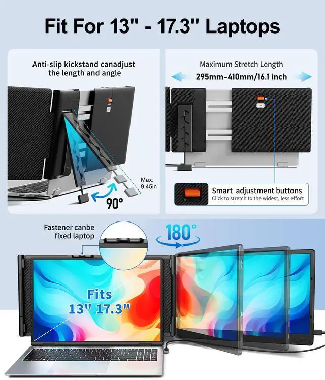 Alt view image 4 of 5 - Cevaton Laptop Screen Extender, 14" FHD 1080P Portable Monitor for Laptop, Plug & Play Screen Extender, Auto Adjust Width Dual Monitor for 13" - 17" Laptops, Compatible with MacOS/Wins/Chrome/Dex