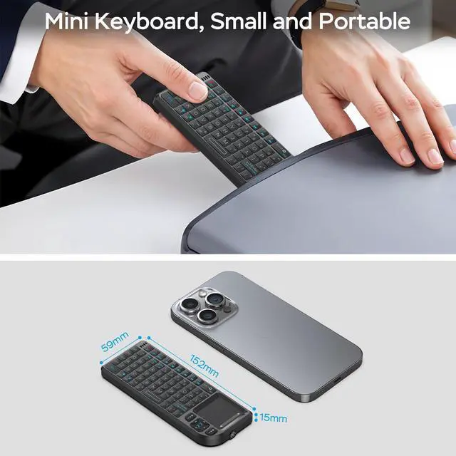 Alt view image 3 of 5 - Mini Keyboard with Touchpad, 2.4G + Bluetooth Wireless Mini USB Keyboard, Ultra-Thin Handheld Portable for PC/Tablet/TV/Smartphone, Rechargeable